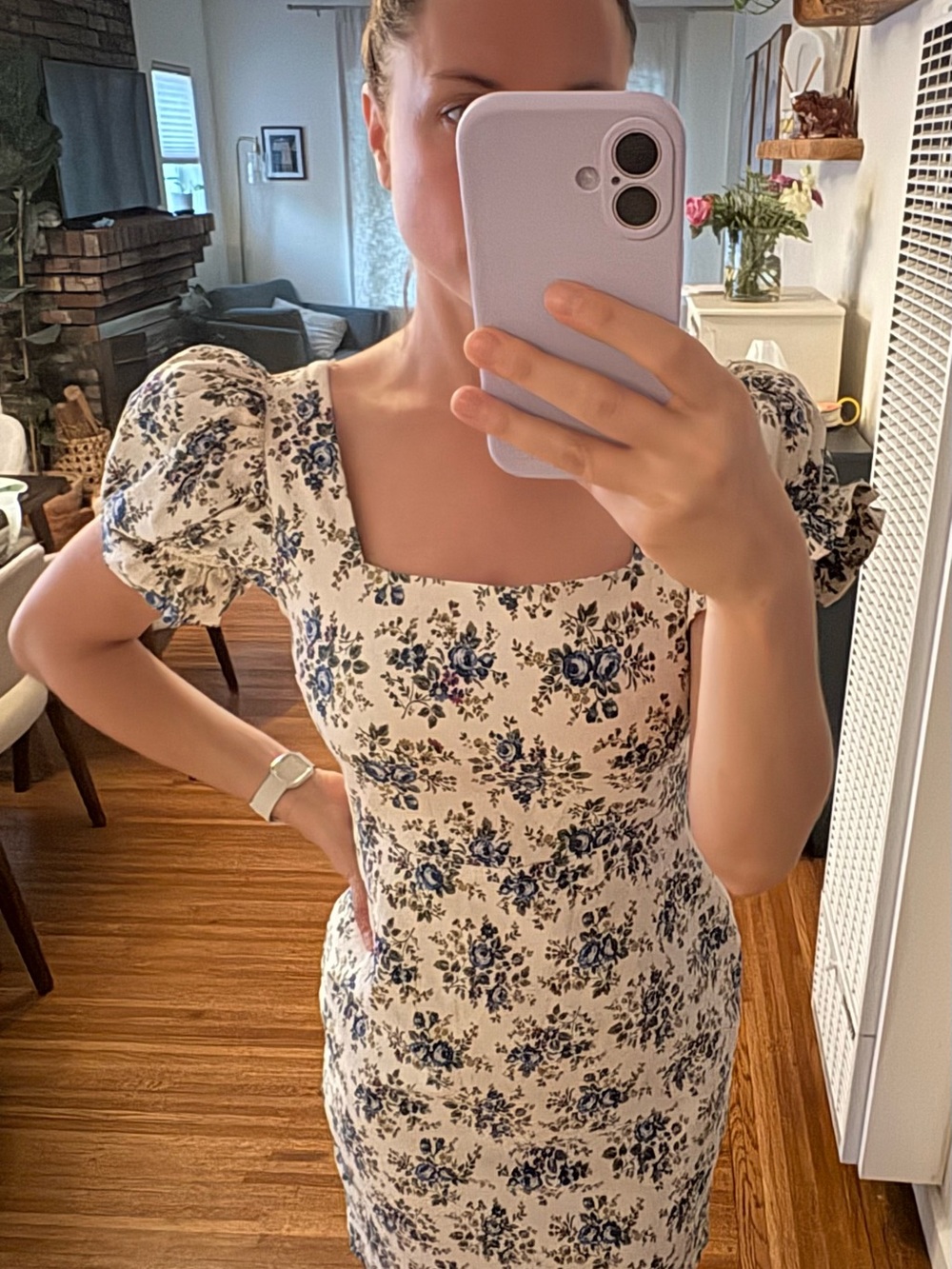 Tuckernuck Cream Mini Dress with Blue Floral Pattern - Picture 8 of 8
